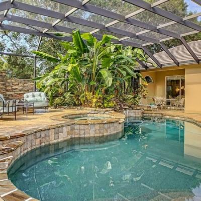 Swimming pool and waterfall