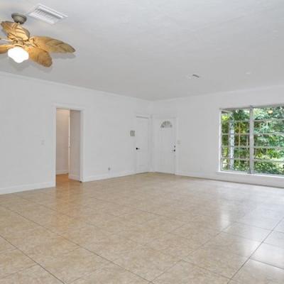 Spacious living with tile flooring