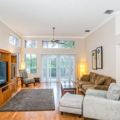 Living room with high ceilings